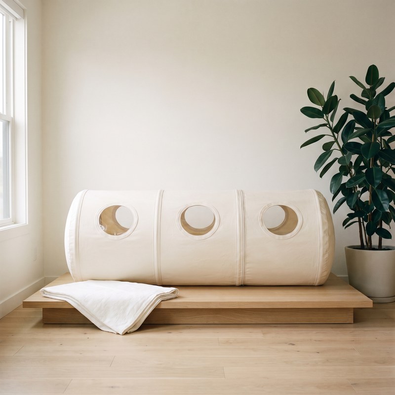A hyperbaric chamber in a calm, light room