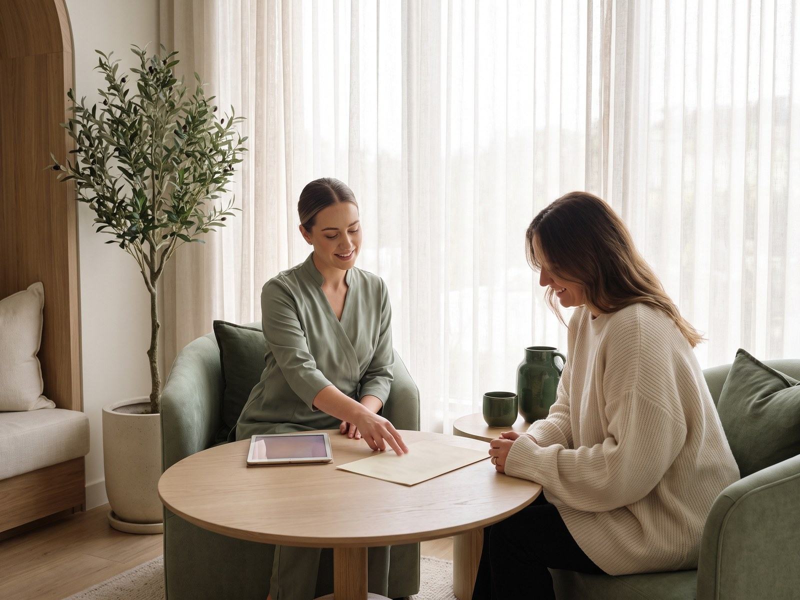 A Longevity Concierge welcoming a guest at the front desk